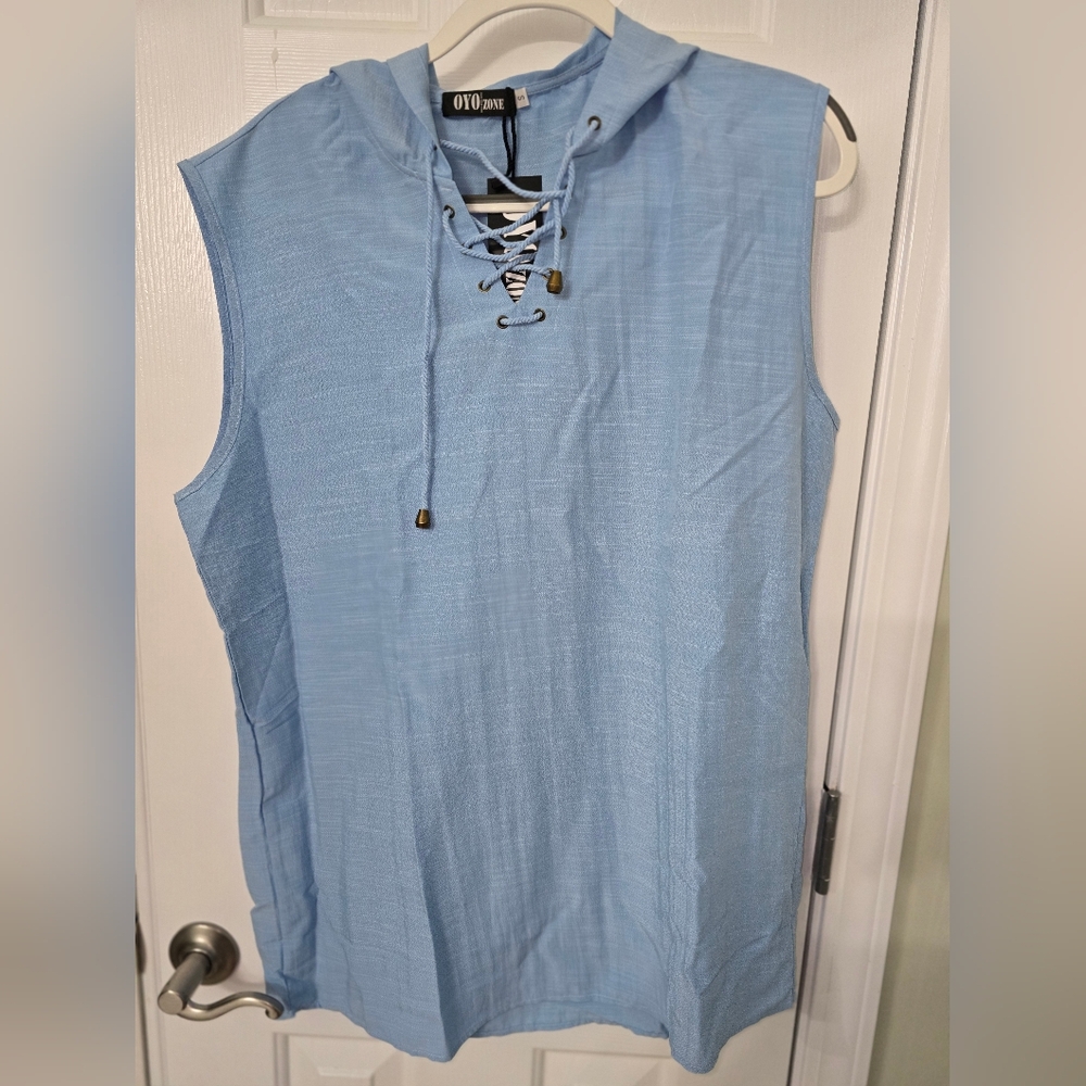 Men's Sleeveless Blue Hoodie Shirt